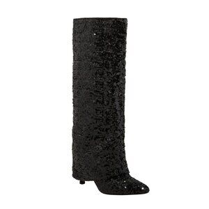 NWT a new day Womens Abba Sequin Foldover Tall Boots 91636693 Black 7M